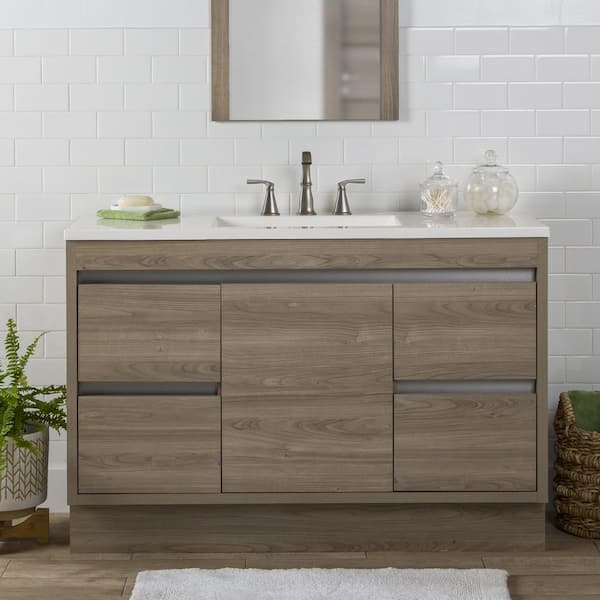 Home Decorators Collection Raine 48 in. W x 19 in. D x 33 in. H Single Sink Freestanding Bath Vanity in Forest Elm with White Cultured Marble Top