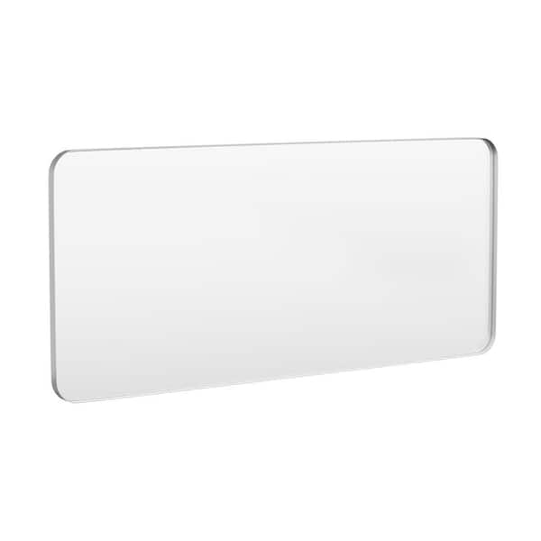 HOMEIBRO 72 in. W x 32 in. H Tempered Glass Rounded Rectangle Framed Wall-Mounted Bathroom Vanity Mirror in Silver