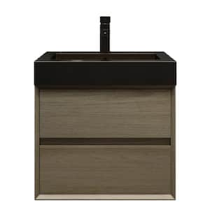 MIA 24 in. W x 20 in. D x 24 in. H Single Sink Floating Bath Vanity in Coffee Wood with Black Stainless Steel Top