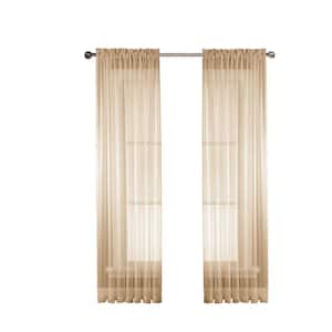 Diamond Brown Sheer Extra Wide 56 in. W x 95 in. L Polyester Sheer Curtain Panel (2-Pack)