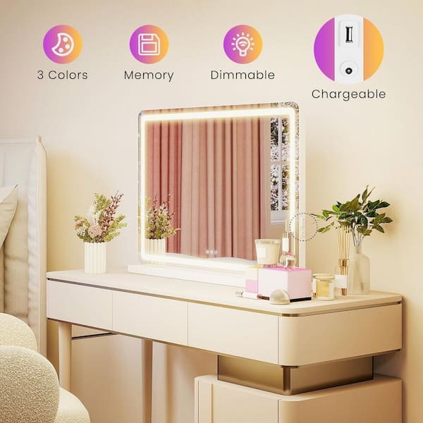 13 in. W x 17 in. H Rectangular Frameless Tabletop Bathroom Vanity Mirror in White with LED Lights