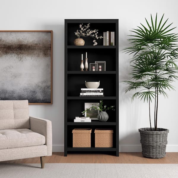 Prepac Moda 80 in. Tall Black Engineered Wood 5-Shelf Accent Bookcase