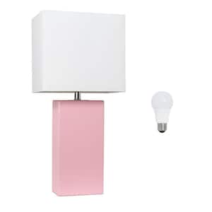 21 in. Pink Modern Leather Wrapped Table Lamp, with LED Bulb Included