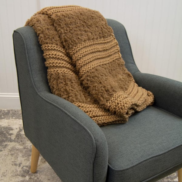DONNA SHARP Plush Knit Camel Polyester Throw Blanket