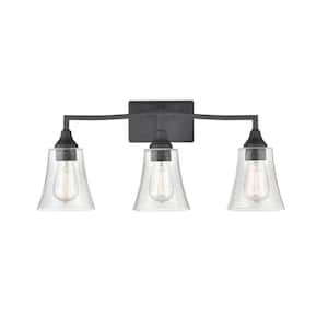 Caily 24 in. 3-Light Matte Black Vanity Light with Clear Glass Shade