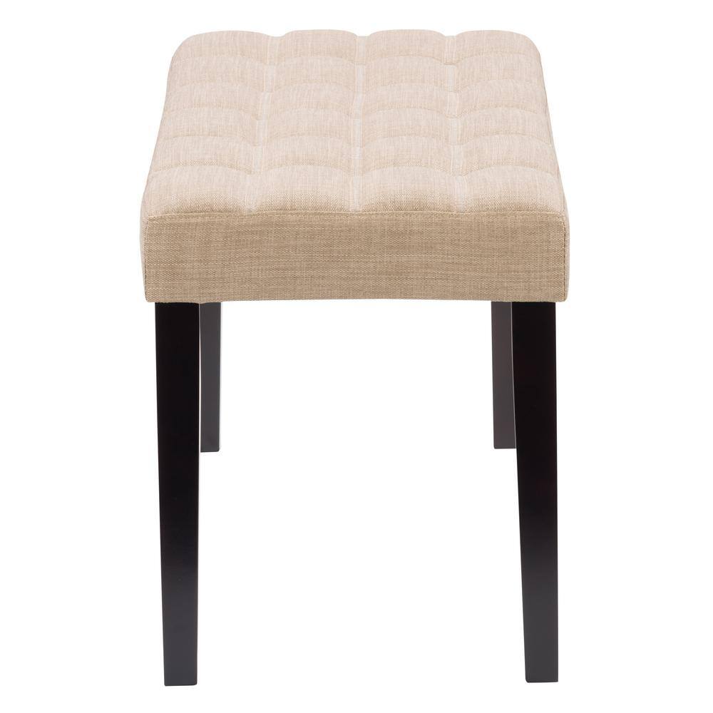 California Dark Beige Tufted Fabric Bedroom Bench with Wood Legs