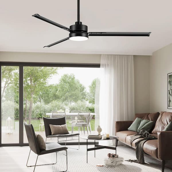 Hugger 65 in. Modern Black Ceiling Fan with 3 Aluminum Blades,Light, Remote Control and Timer with Memory,Downrod