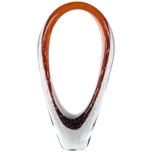 Litton Lane Copper Glass Cutout Oval Ombre Abstract Sculpture with Bubble Texturing and Clear Accents