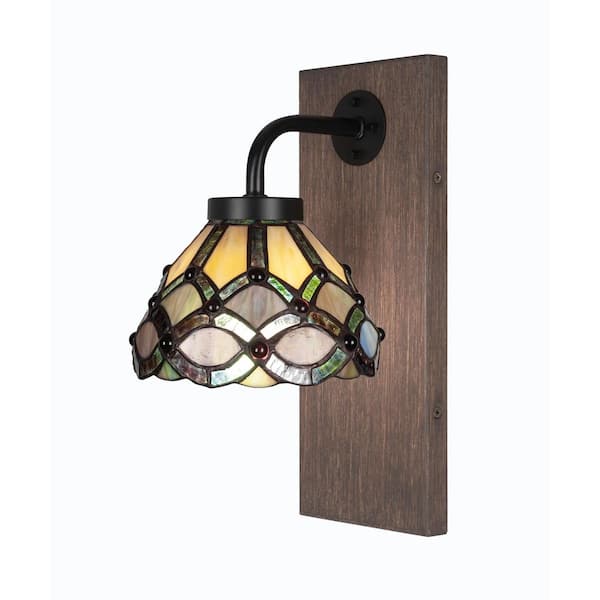 Unbranded Kirby 1-Light Matte Black and Painted Distressed Wood-look Metal Wall Sconce