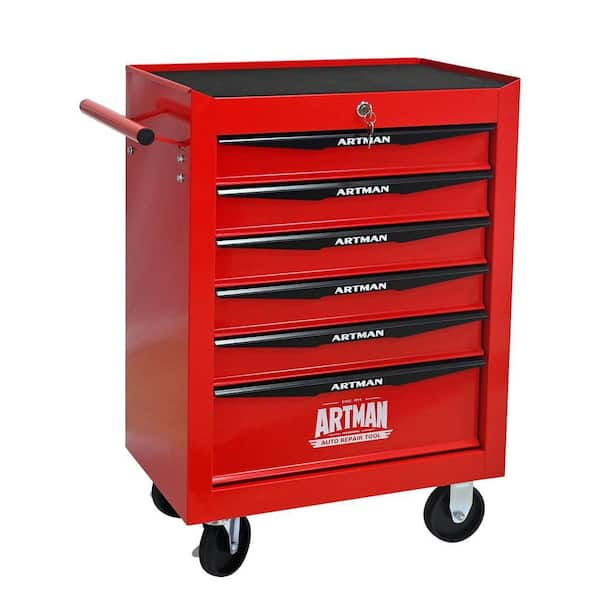Damodpoy 13 in. W 6-Drawer Rolling Metal Black and Red Tool Carts