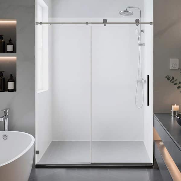 56-60 in. W x 74 in. H Frameless Single Sliding Shower Door in Matte Black with 5/16 in. Clear Glass Tempered Soft-Close