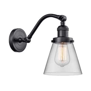 Cone 6.5 in. 1-Light Matte Black Wall Sconce with Clear Glass Shade