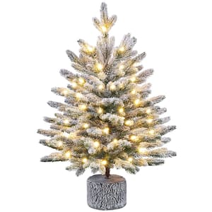 Pre-lit Potted Flocked Tabletop Christmas Tree Mini Flocked Artificial Christmas Tree