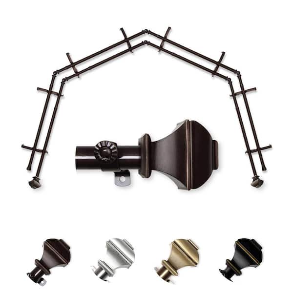 EMOH 13/16" Dia Adjustable 4-Sided Double Bay Window Curtain Rod 28 to 48" (each side) with Julianne Finials in Cocoa