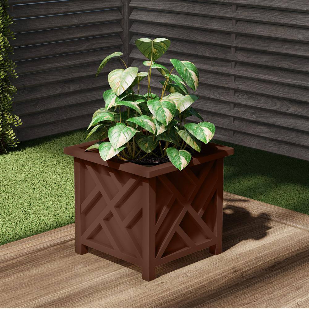 Brown Polypropylene Outdoor Lattice Design Planter Box, 14.75-Inch
