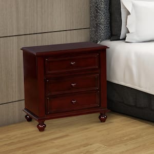 Dark Brown with 2-Drawers Wooden Night Stand