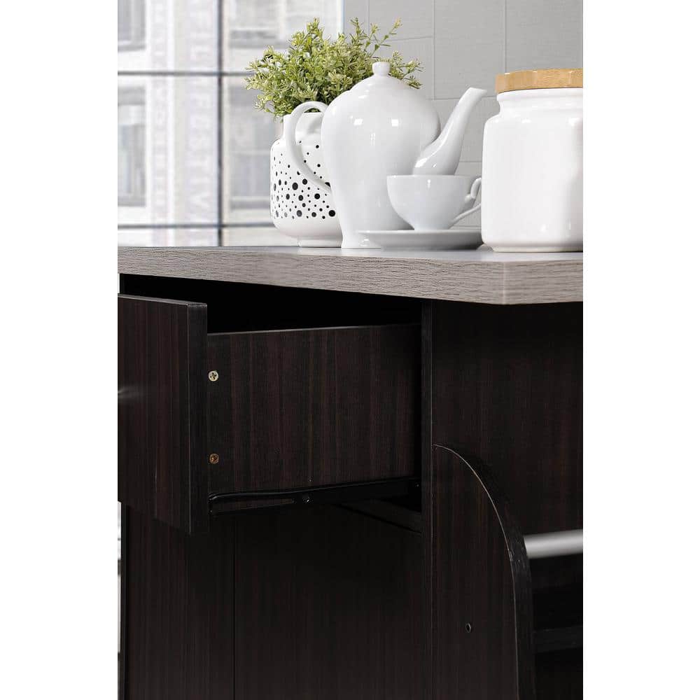 Elegant Chocolate Brown Wheeled Kitchen Island with Spice & Towel Rack