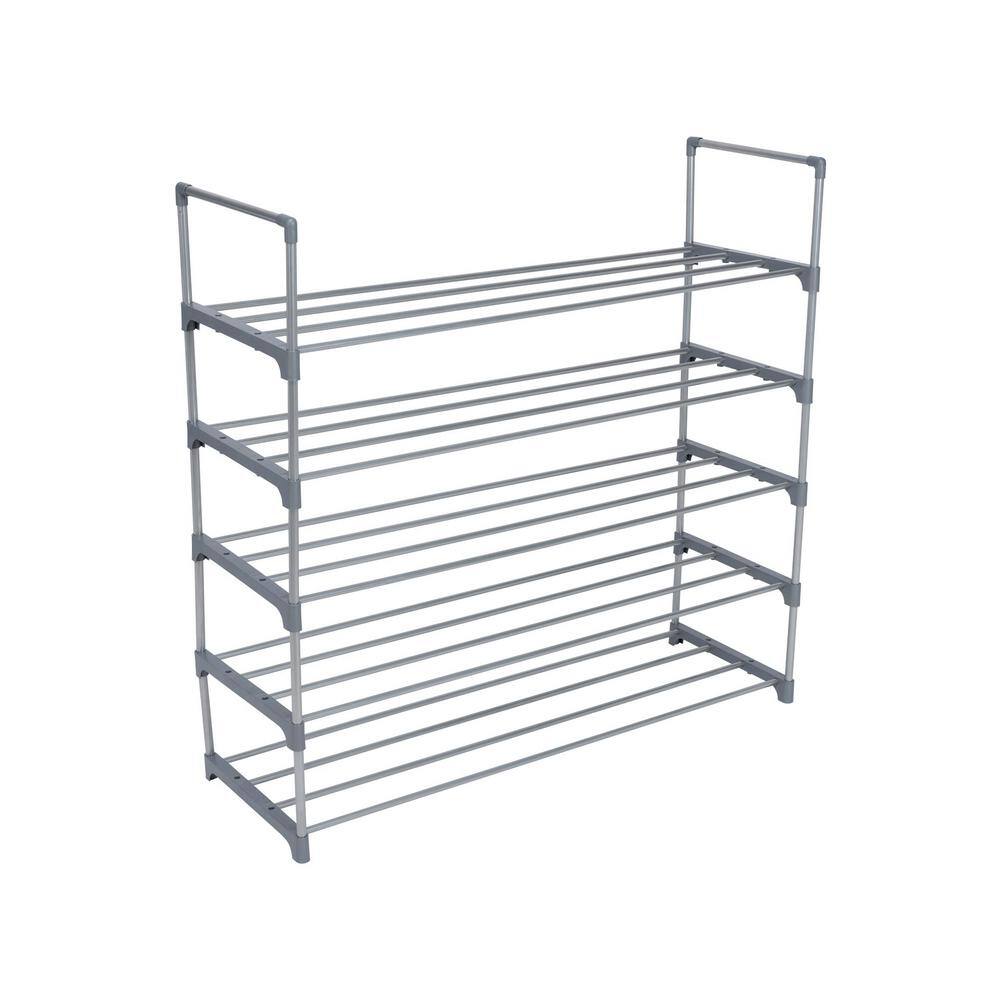 Gray 5-Tier Stackable Metal Shoe Rack for Closets