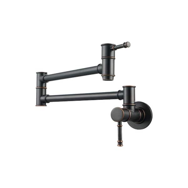 WOWOW 23.5-inch Wall Mount Folding Stretchable Pot Filler with Double Handle in Oil Rubbed Bronze