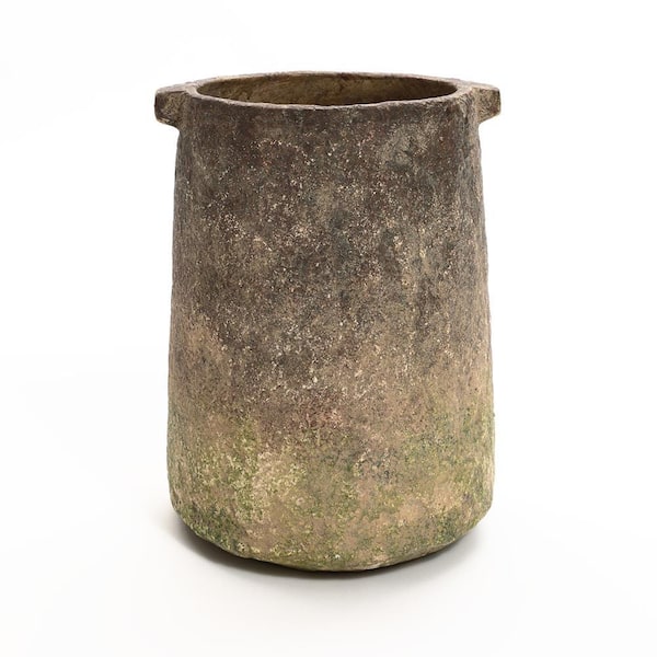 LuxenHome 11 in. Rustic Ginger Root Brown Cement Indoor and Outdoor Cylinder Vase