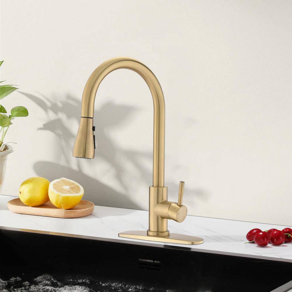 Brushed Gold Stainless Steel Pull Down Kitchen Faucet