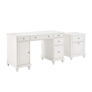Pametto White 81 in. Rectangular Desk with File Cabinet