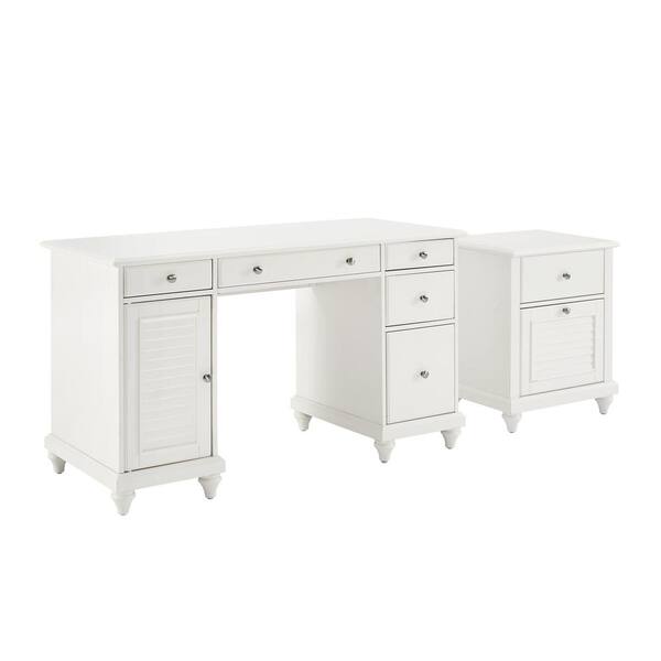 Crosley Furniture Pametto White 81 In Rectangular Desk With File Cabinet Kf65013wh Crosley Furniture Pametto White 81 In, White Computer Desk With File Cabinet