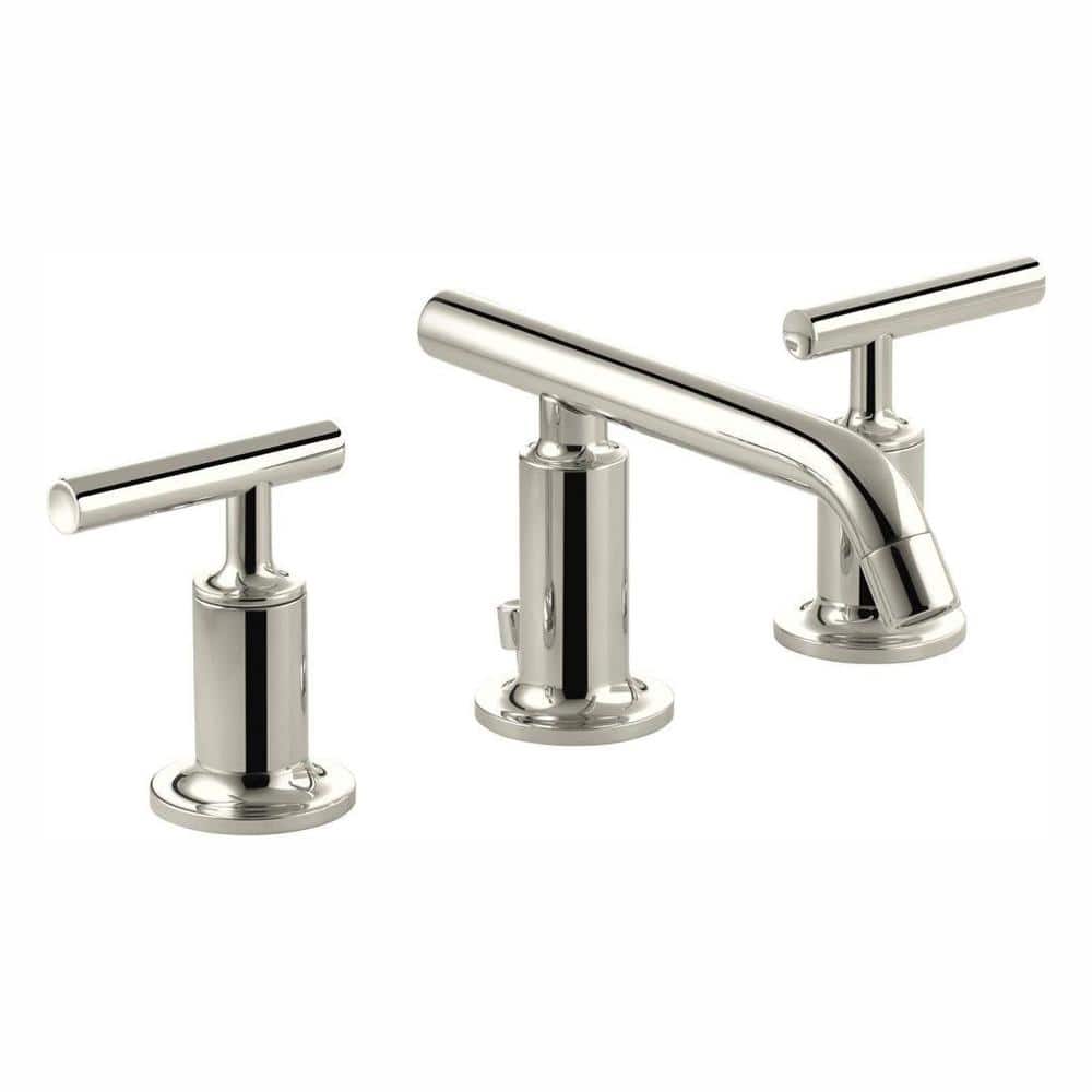 KOHLER Purist in. Widespread 2-Handle Low-Arc Bathroom Faucet in Vibrant  Polished Nickel with Low Lever Handles K-14410-4-SN The Home Depot