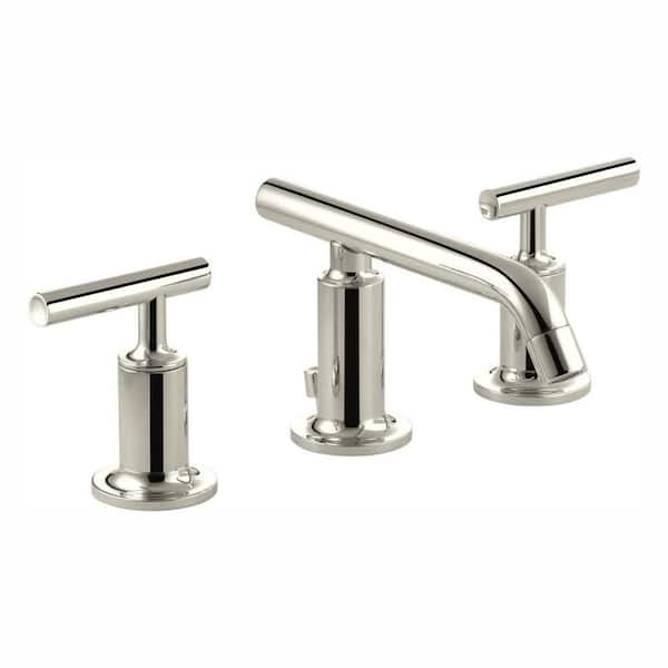 KOHLER Purist 8 in. Widespread 2-Handle Low-Arc Bathroom Faucet in Vibrant Polished Nickel with Low Lever Handles