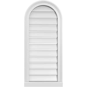 16 in. x 36 in. Round Top White PVC Paintable Gable Louver Vent Functional