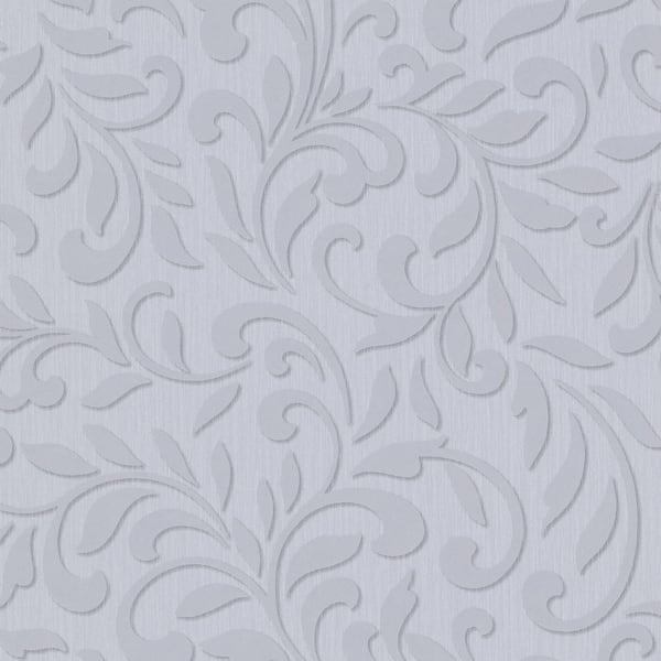 Unbranded Scroll Damask Metallic Grey/Pearl Vinyl on Non-Woven Non-Pasted Wallpaper Roll