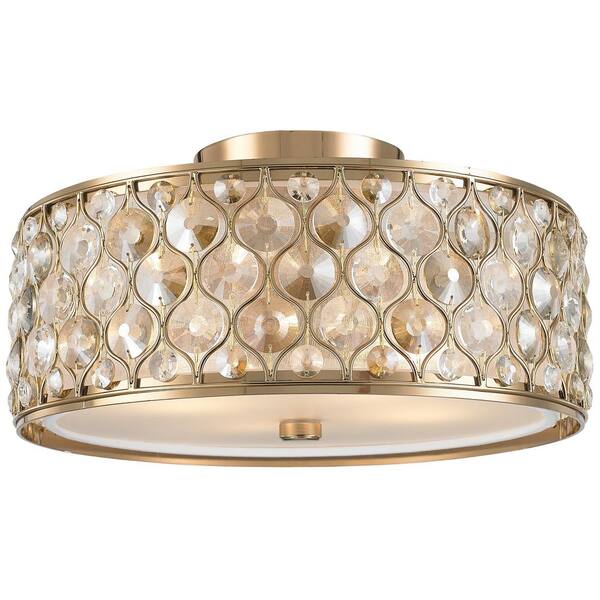 Worldwide Lighting Paris 4-Light Champagne with Clear and Golden Teak Crystal Flush Mount