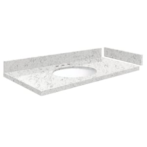 Silestone 37 in. W x 22.25 in. D Qt. White Round Single Sink Vanity Top in Lyra