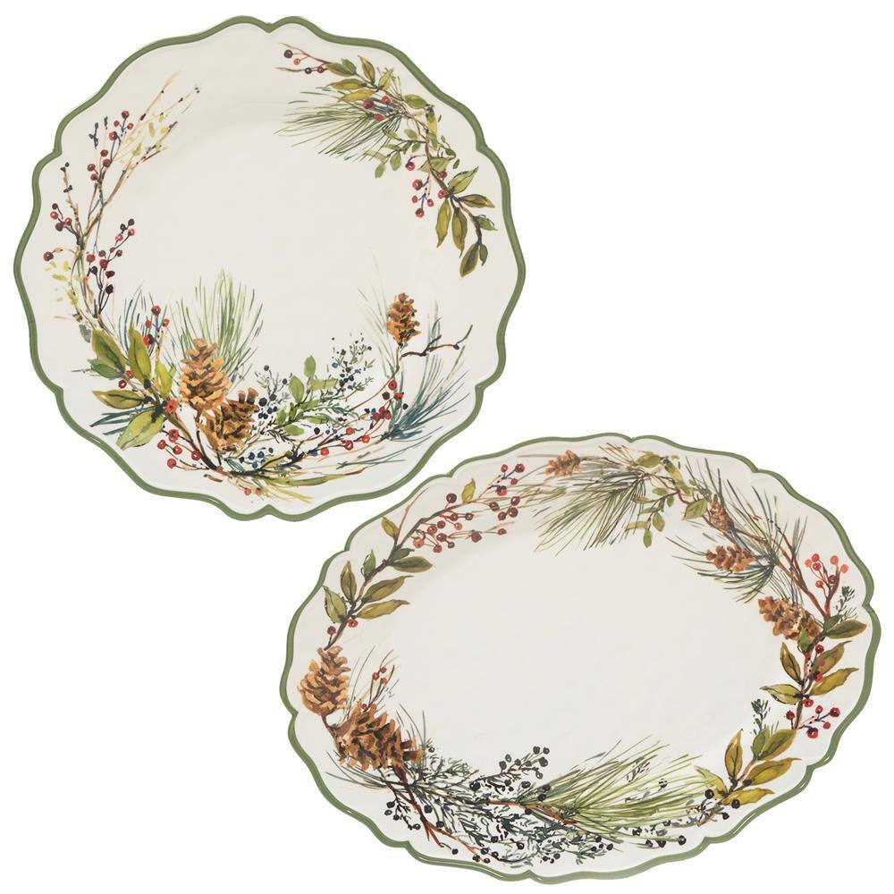 14 in. Multi-Colored Winters Forest Melamine Platter (Set of 2)