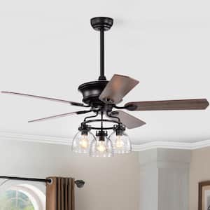 52 in. Indoor Matte Black Ceiling Fan with Light, Remote and 5 Blades