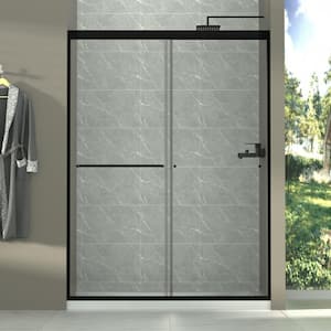 Victoria 54 in. W x 72 in. H Sliding Framed Shower Door in Black Finish with Clear Glass
