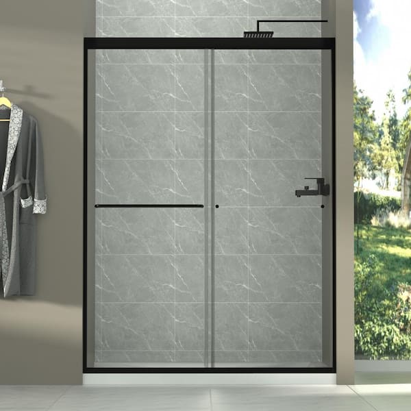 Xspracer Victoria 54 in. W x 72 in. H Sliding Framed Shower Door in Black Finish with Clear