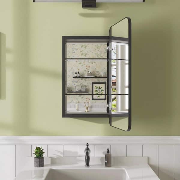 15 in. W x 24 in. H Rectangular Matte Black Aluminum Recessed/Surface Mount Framed Medicine Cabinet with Mirror