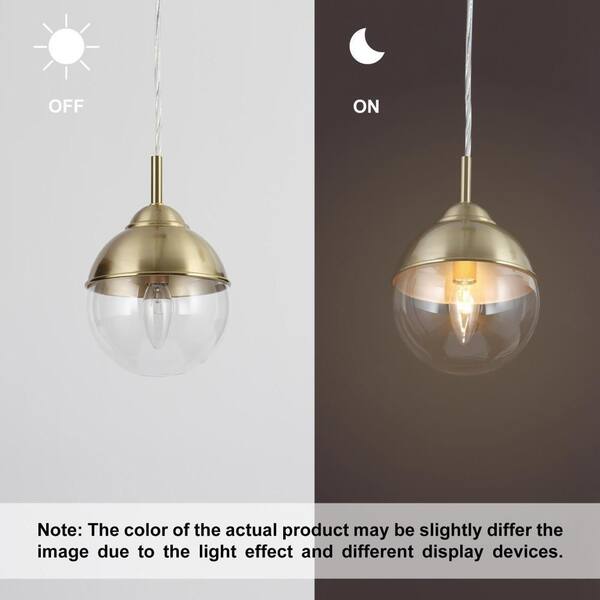 Zevni 6 in. 1-Light Brass-Plated Mini Pendant Light, Globe Clear