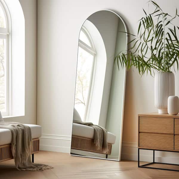 Lirago 21 in. W x 64 in. H Wood Frame Arched Floor Mirror, Bedroom Living Room Wall Mirror in White