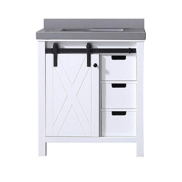 Marsyas 30 in W x 22 in D White Bath Vanity and Grey Quartz Countertop