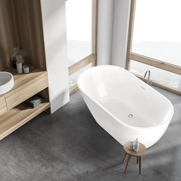 ANZZI Mone 59 in. L x 29 in. W Acrylic Glossy Flat bottom Soaking