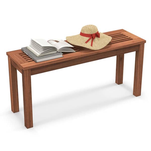2-Seater Wood Outdoor Backless Dining Bench with Slatted Seat
