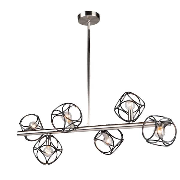 ARTCRAFT Sorrento 6-Light Matte Black and Satin Nickel Billiard Light