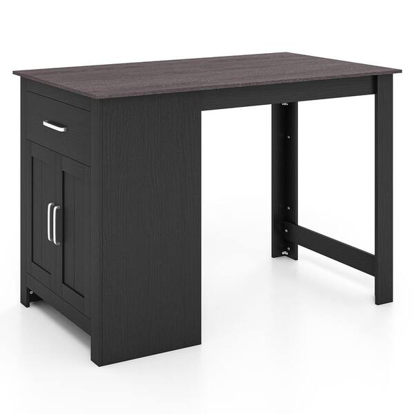 Costway Black 35.5 in. Bar Table Counter Height Dining Table with Storage Cabinet and Drawer JV10877BK The Home Depot