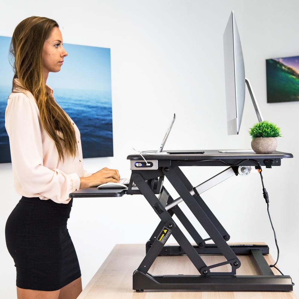 Black Electric Adjustable Standing Desk Converter with Wheels
