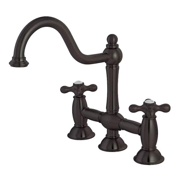 Kingston Brass Restoration 2-Handle Bridge Kitchen Faucet in Oil Rubbed ...