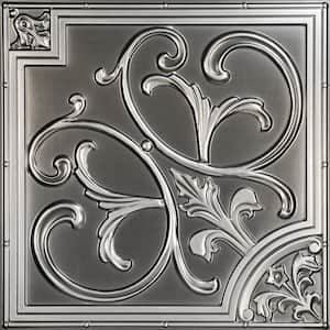 Lillies and Swirls 2 ft. x 2 ft. PVC Glue-up or Lay-in Ceiling Tile in Antique Silver