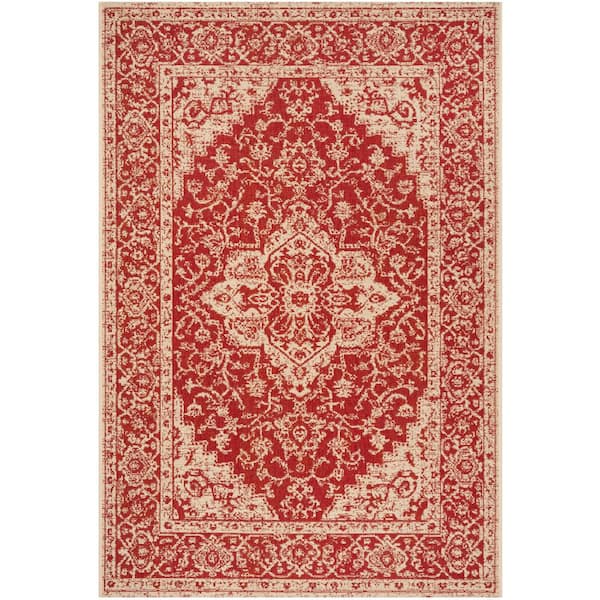 SAFAVIEH Linden Red/Cream 3 ft. x 5 ft. Border Antique Medallion Indoor/Outdoor Area Rug