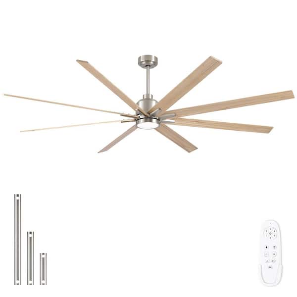 Coastal 84 in. Indoor Brushed Nickel Large Windmill Ceiling Fan with Light, Natural Wood Blades and Remote Control